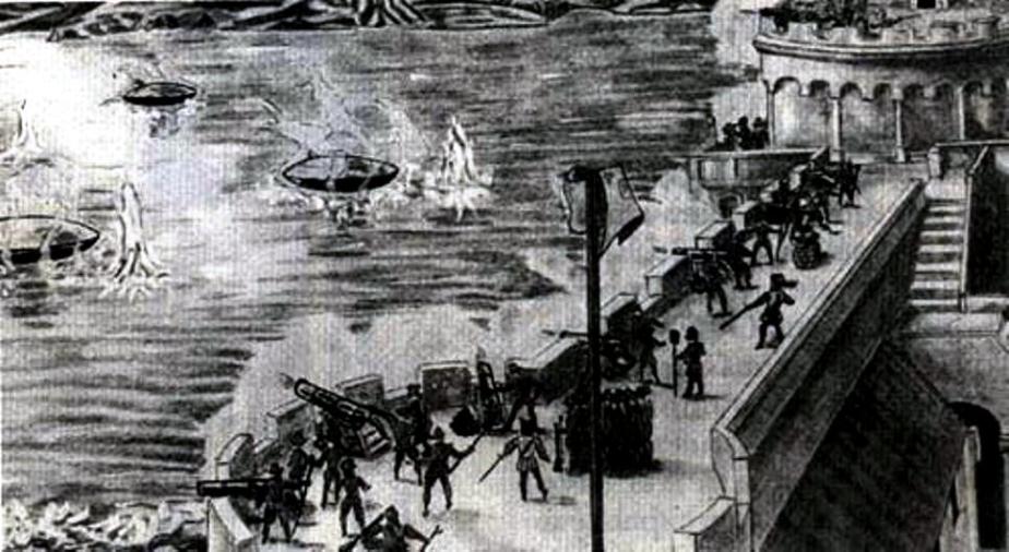 Ufo su Genova nel 1608 illustrazione d'epoca